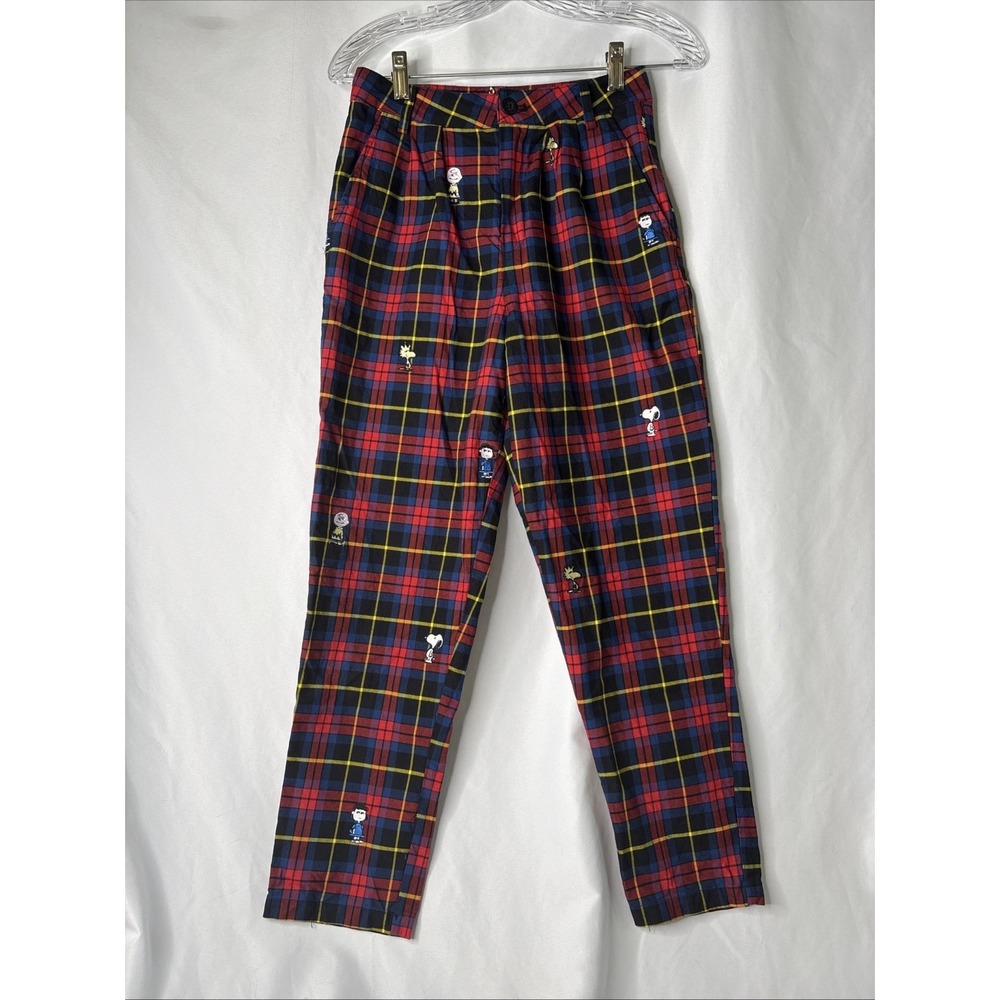 Lazy Oaf x Peanuts Repeat Check Plaid‎ Pants UK 8 Fits Like US 4 XS Rare Grunge